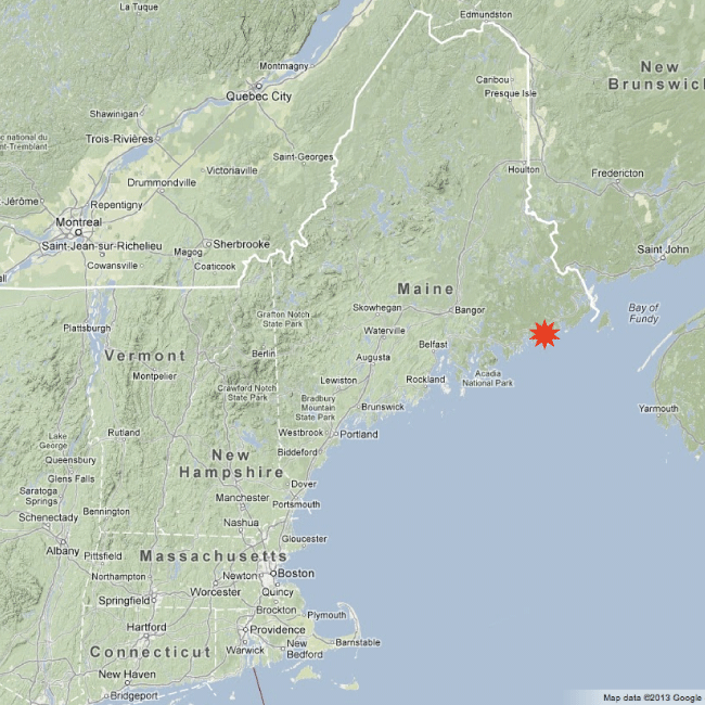 Jonesport marked on Maine map